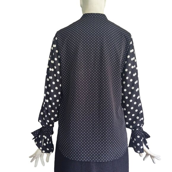 PAUL SMITH PS Polka Dot Contrast Wrist Tie Ruffle Sleeve Button Front Blouse 38 - Picture 2 of 8